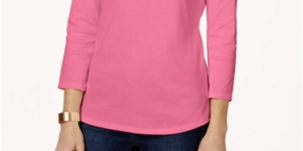Charter Club Women's Pima Cotton Boat Neck Button Shoulder Top Pink Size X-Large