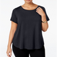 Alfani Women's Plus Hi Low Short Sleeves Casual Top Black Size 0X