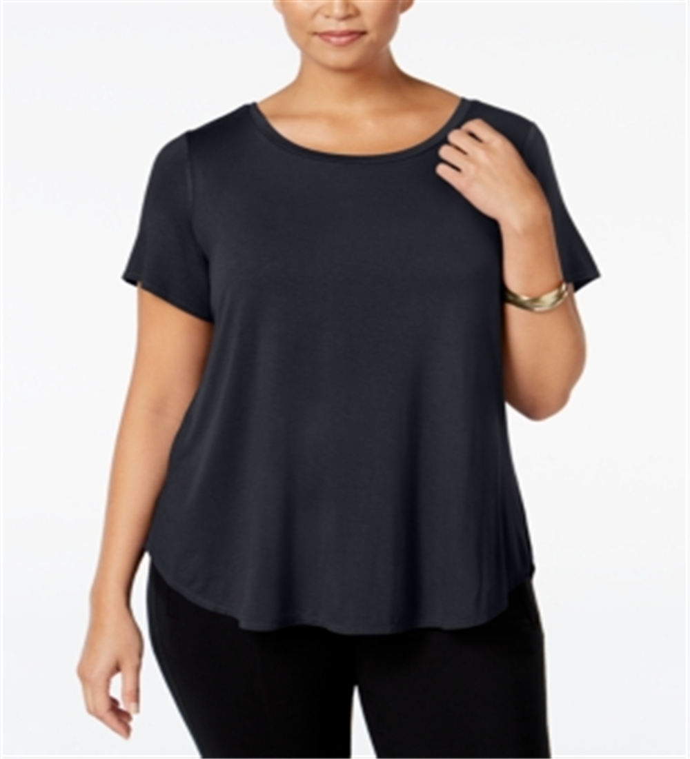 Alfani Women's Plus Hi Low Short Sleeves Casual Top Black Size 0X