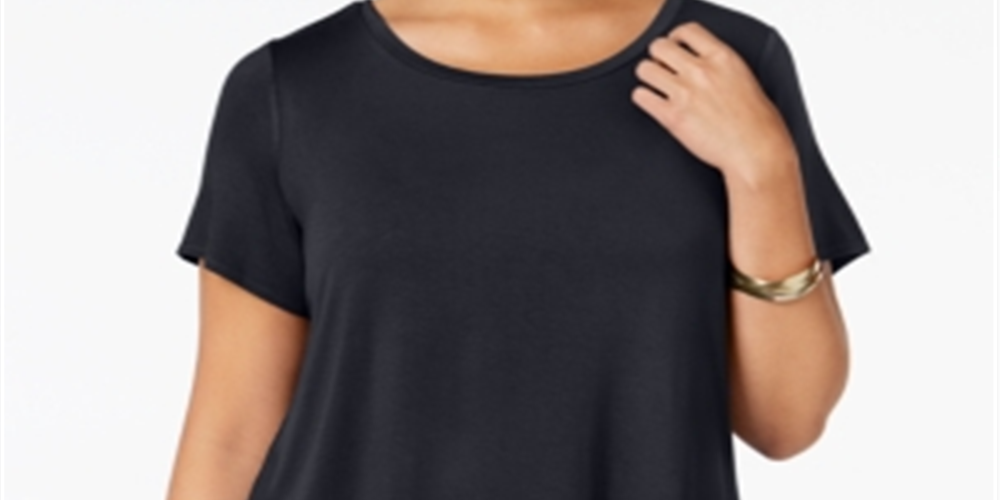 Alfani Women's Plus Hi Low Short Sleeves Casual Top Black Size 0X