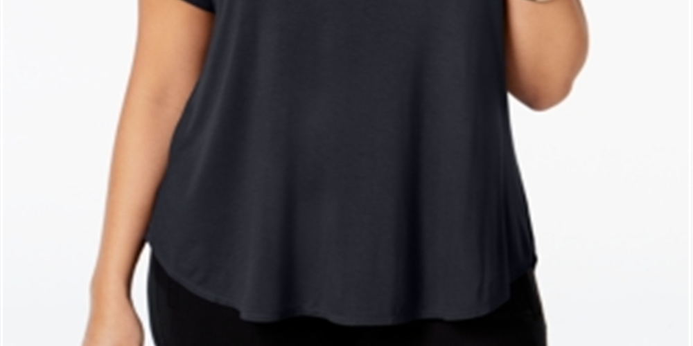 Alfani Women's Plus Hi Low Short Sleeves Casual Top Black Size 0X