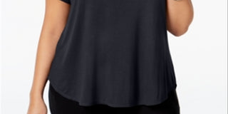 Alfani Women's Plus Hi Low Short Sleeves Casual Top Black Size 0X