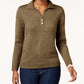 Karen Scott Women's Heather Long Sleeve Collared Sweater Green Size Petite Large