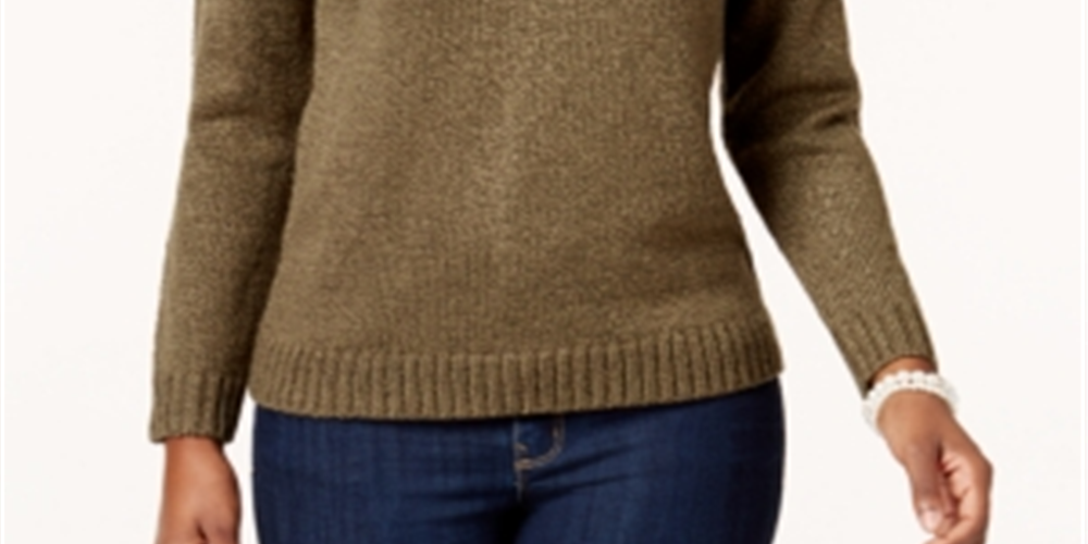 Karen Scott Women's Heather Long Sleeve Collared Sweater Green Size Petite Large
