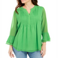 Charter Club Women's Double Ruffle Solid Pintuck Top Green Size X-Large