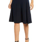 Anne Klein Women's Striped Below the Knee Pleated Skirt Black Size Large