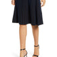 Anne Klein Women's Striped Below the Knee Pleated Skirt Black Size Large