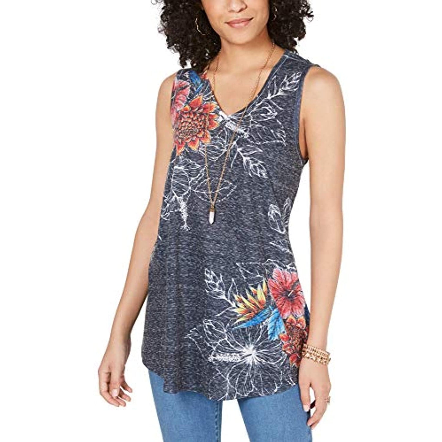 Style & Co Women's Graphic Print Tank Top Brown Size X-Small