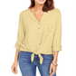 Style & Co Women's Eyelet Pocket Tie Front Top Yellow Size X-Small