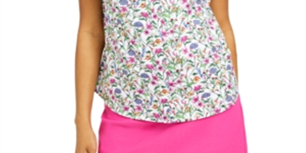 Charter Club Women's Floral Print Sleeveless Shirt White Size 14