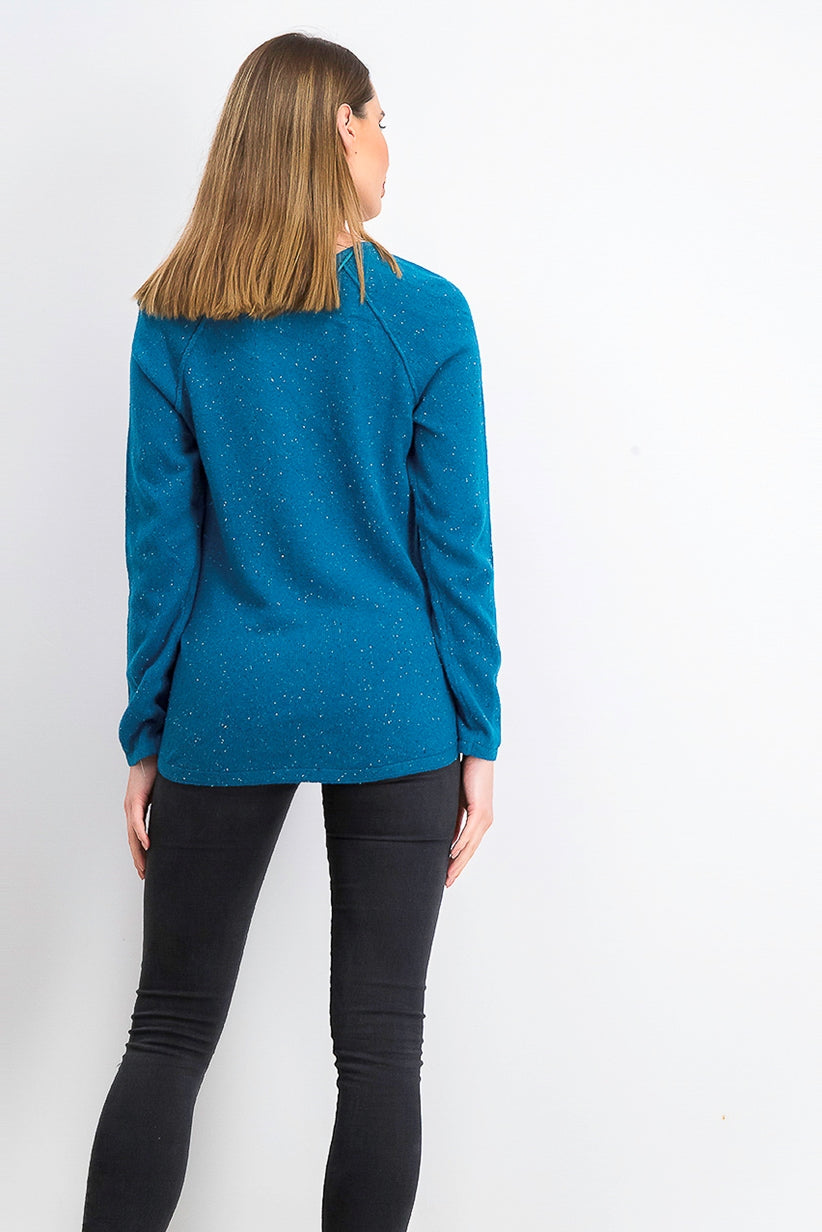 Karen Scott Women's Curved hem Speckle Long Sleeve Crew Neck Sweater Teal Size Medium