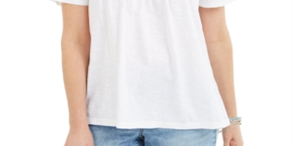 Style & Co Women's Cotton Eyelet Yoke Top White Size Small