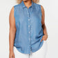 Charter Club Women's Sleeveless Collared Top Blue Size 18