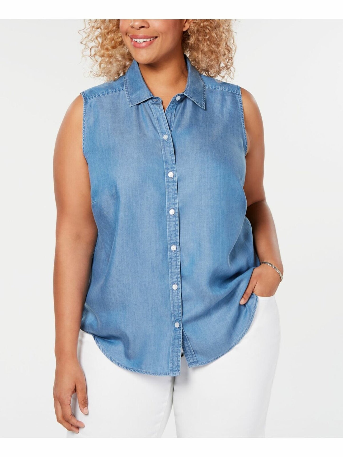 Charter Club Women's Sleeveless Collared Top Blue Size 18