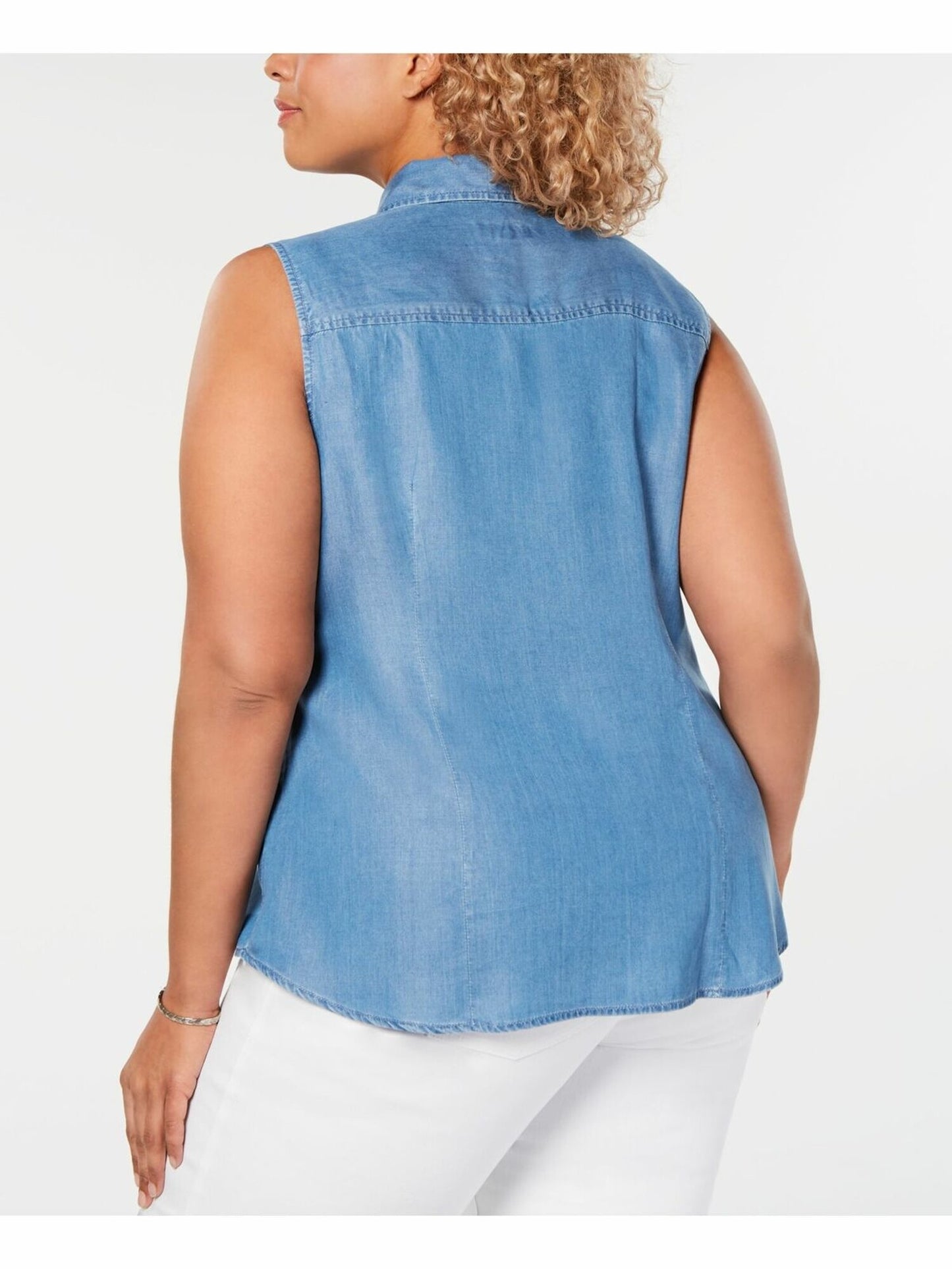 Charter Club Women's Sleeveless Collared Top Blue Size 18