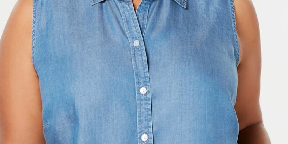 Charter Club Women's Sleeveless Collared Top Blue Size 18