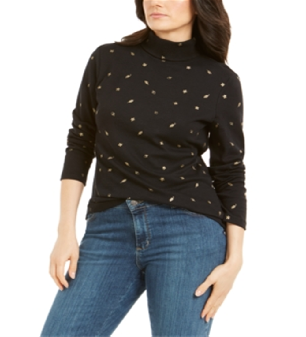 Karen Scott Women's Autumn Wind Turtleneck Sweatshirt Black Size M