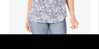 Charter Club Women's Floral-Print Pleated Neck Top White Size X-Large