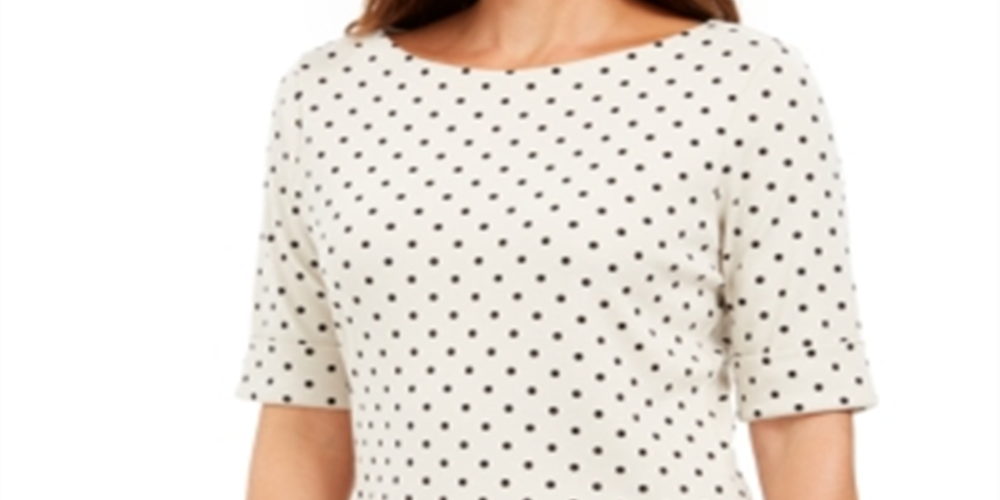 Karen Scott Women's Polka Dot Top Sand Size Petite L