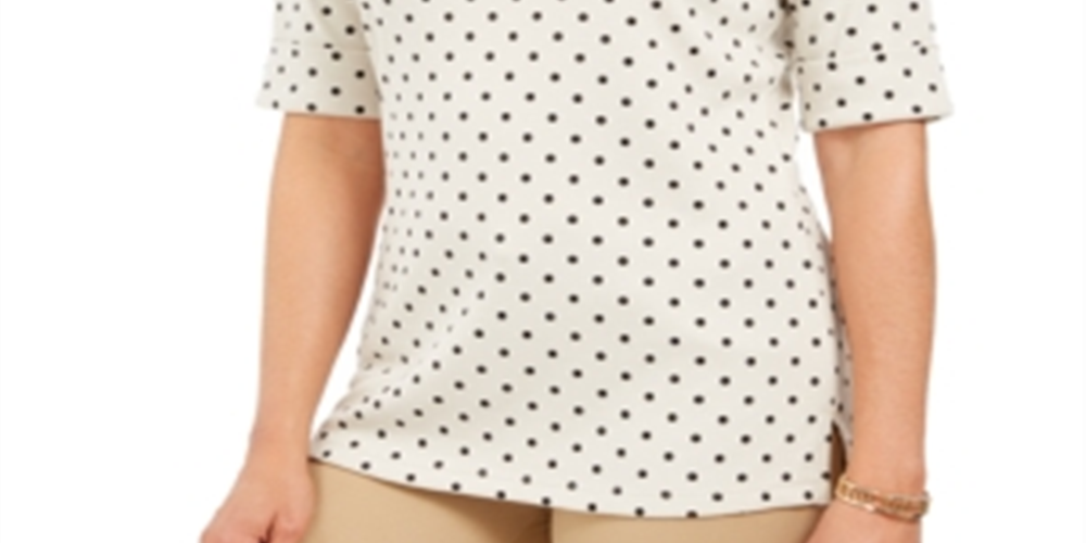 Karen Scott Women's Polka Dot Top Sand Size Petite L