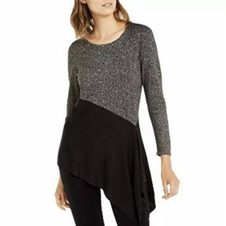 Alfani Women's Colorblocked Asymmetrical Sweater Black Size Petite XL