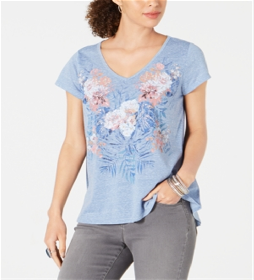 Style & Co Women's Graphic Print Top Blue Size Petite L