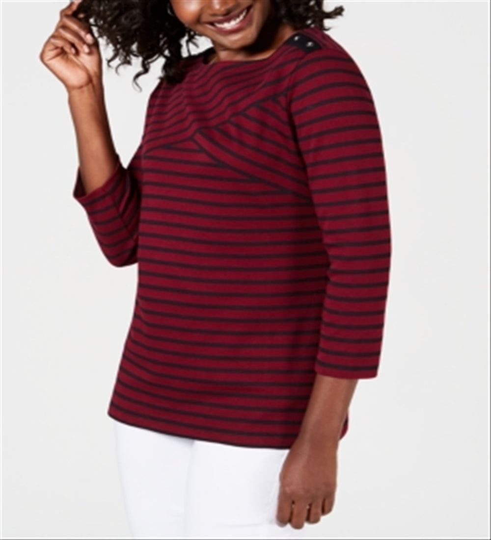 Karen Scott Women's Striped Crossover Top Red Size Small