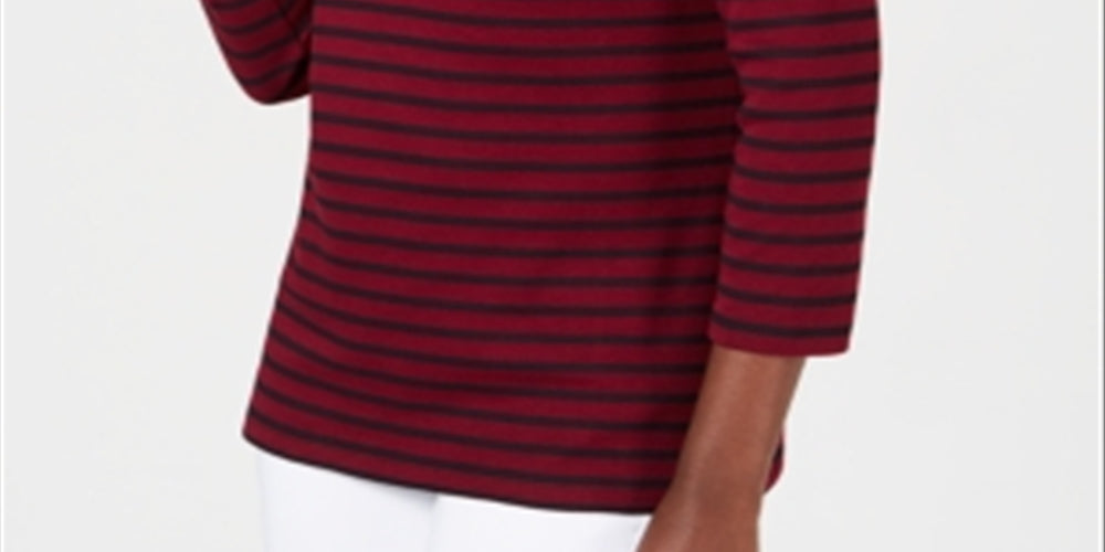 Karen Scott Women's Striped Crossover Top Red Size Small