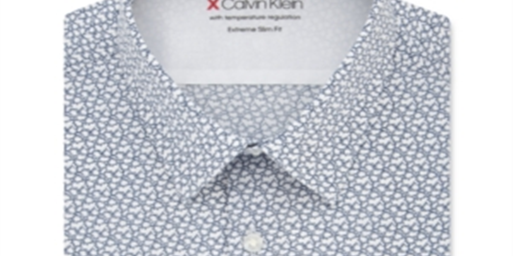 Calvin Klein Men's Extra Slim Fit Temperature Regulating Stretch Print Dress Shirt Navy-White Size XL