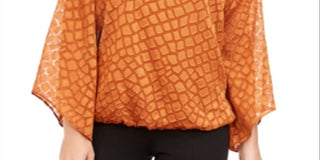 Alfani Women's Snakeskin Print Bubble Blouse Brown Size Petite Small