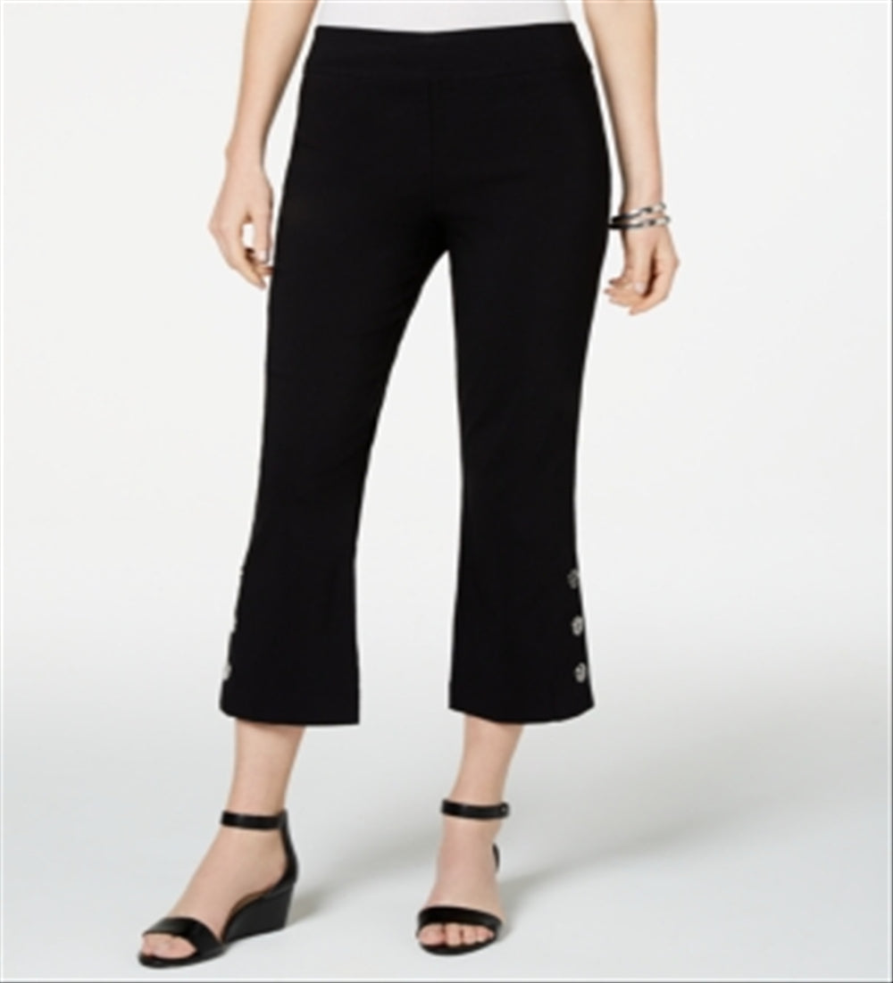 JM Collection Women's Cropped Button Trim Flare Pants Black Size Petite L