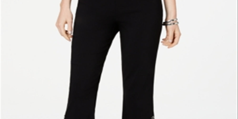 JM Collection Women's Cropped Button Trim Flare Pants Black Size Petite L