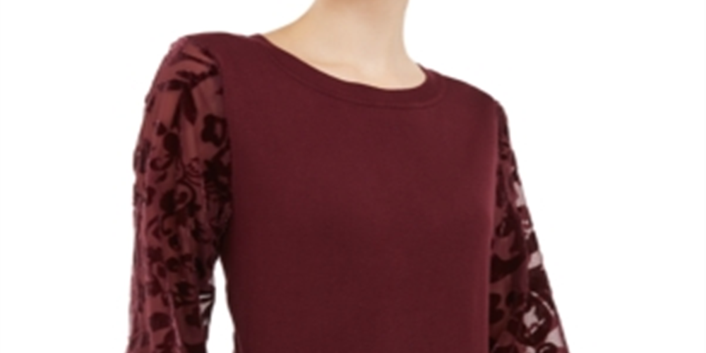 INC International Concepts Women's Velvet Burnout Sleeve Sweater Red Size X-Large