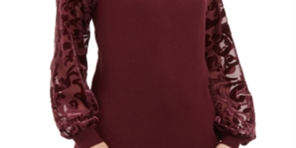 INC International Concepts Women's Velvet Burnout Sleeve Sweater Red Size X-Large