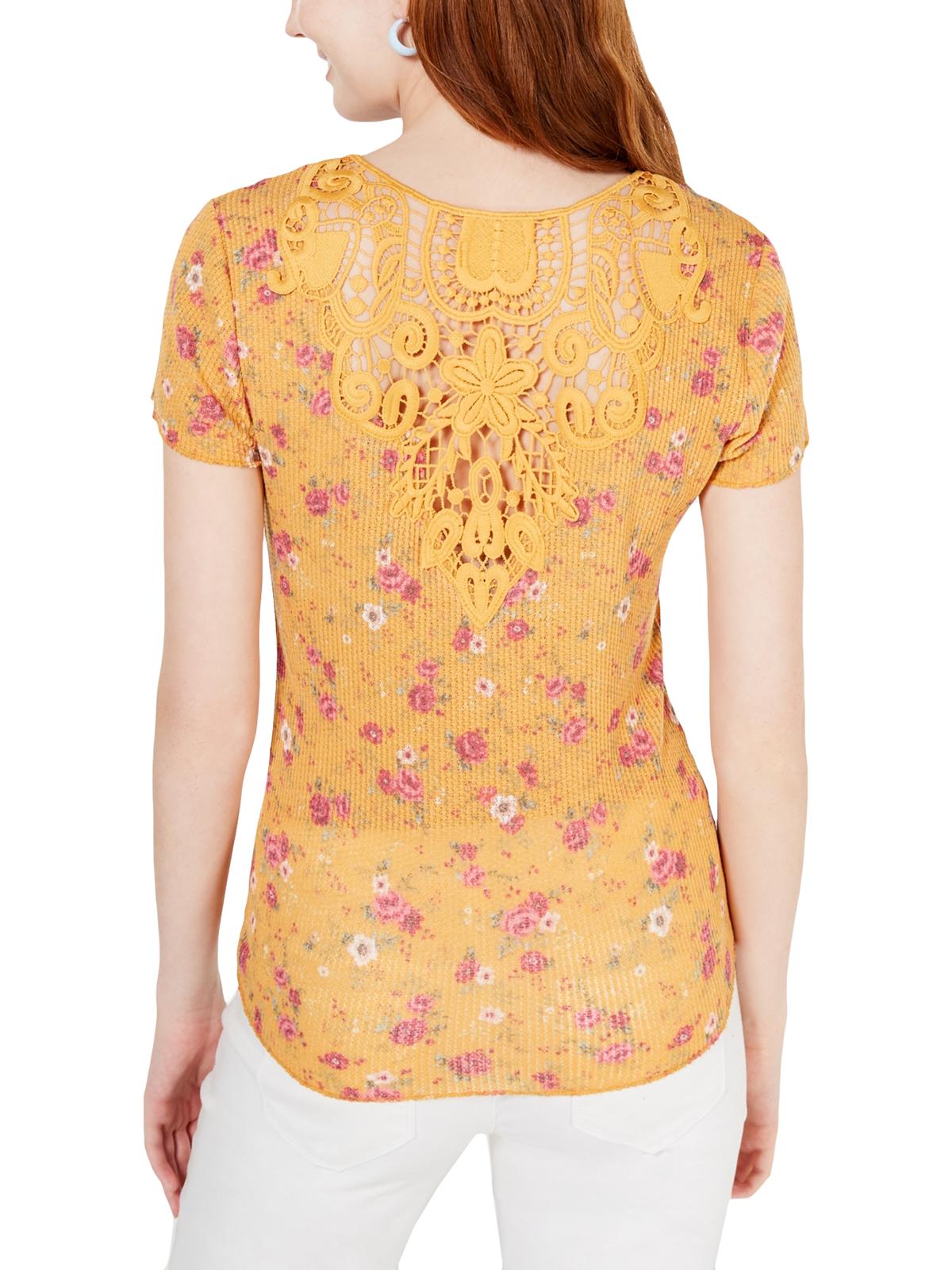 Ultra Flirt Juniors Waffle Lace Back Pullover Top Sunflower Size Large