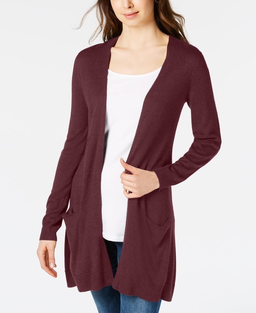 Maison Jules Women's Long Open-Front Jersey Cardigan Sweater Wine Size XX-Large