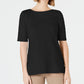 Charter Club Women's Cotton Texture-Striped Elbow-Sleeve Top Black Size Small