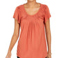 Style & Co Women's Pleated-Neck Flutter-Sleeve Top Brown Size X-Small