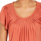 Style & Co Women's Pleated-Neck Flutter-Sleeve Top Brown Size X-Small