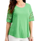 Charter Club Women's Cotton Lace-TrimTop  Green Size X-Large