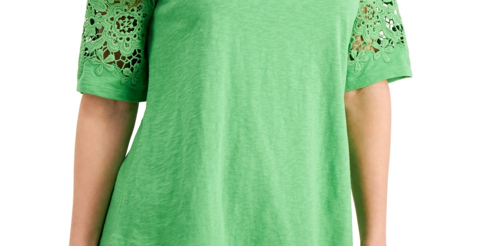 Charter Club Women's Cotton Lace-TrimTop  Green Size X-Large
