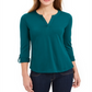 Charter Club Women's Supima Cotton Split Neck Top Green Size -Petite S