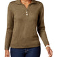 Karen Scott Women's Tt Johnny V Neck Collared Pullover Sweater Brown Size Petite X-Large