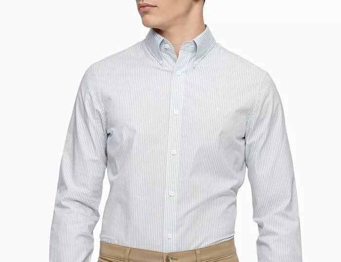 Calvin Klein Men's Slim-Fit Stretch Striped Shirt White Size X-Large