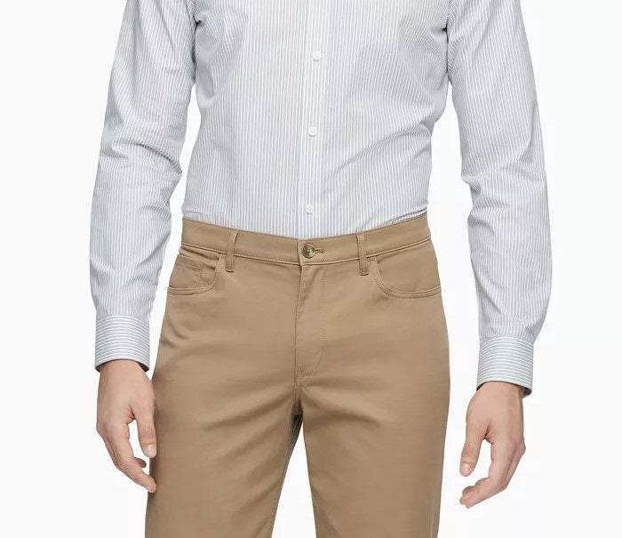 Calvin Klein Men's Slim-Fit Stretch Striped Shirt White Size X-Large