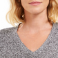 Charter Club Women's Herringbone Long Sleeve V Neck T-Shirt Gray Size Petite Large