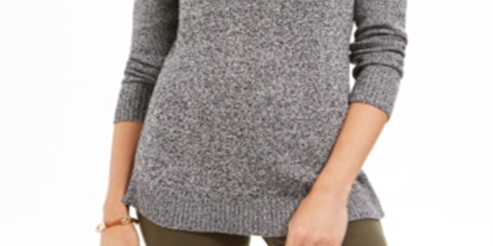 Charter Club Women's Herringbone Long Sleeve V Neck T-Shirt Gray Size Petite Large