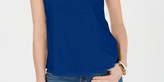 Charter Club Women's Cutout Cotton T-Shirt Blue Size Small