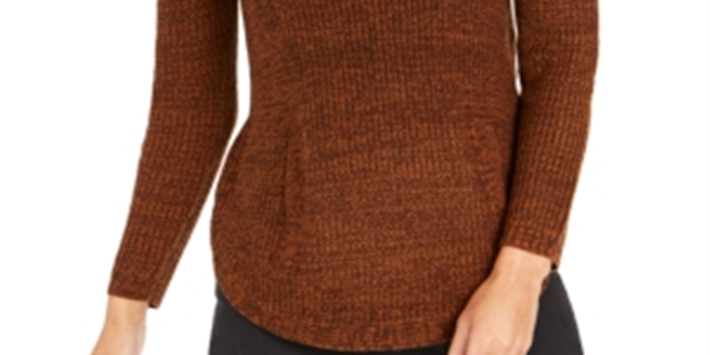 Style & Co Women's Envelope Neck Sweater Brown Size Petite L