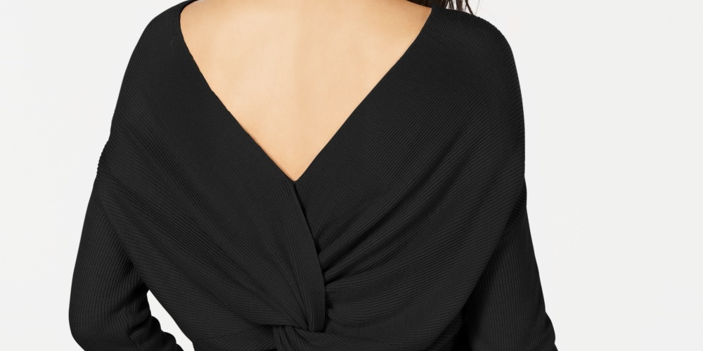 Bar III Women's Ribbed Twist Back Sweater Black Size X-Small